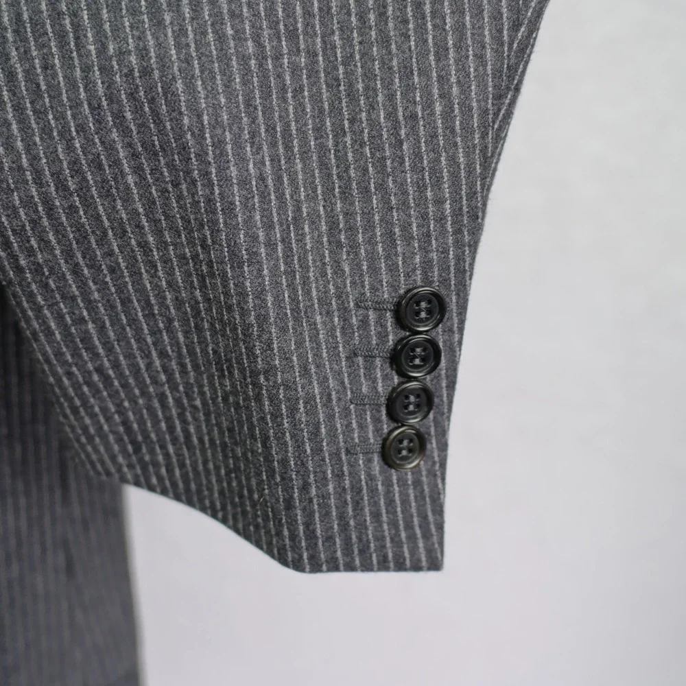 Canali Saks Fifth Ave Super 120's Flannel Wool Striped Gray Suit‎ Jacket 42L